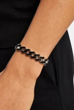 JWL-BRA 14mm Stainless Steel Black Enamel Prong Cuban Bracelet