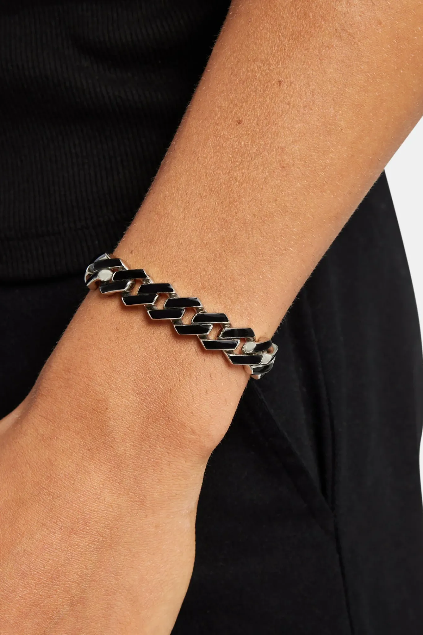 JWL-BRA 14mm Stainless Steel Black Enamel Prong Cuban Bracelet