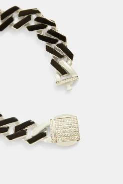 JWL-BRA 14mm Stainless Steel Black Enamel Prong Cuban Bracelet