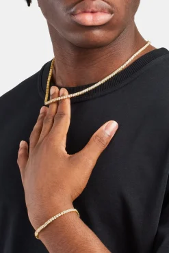 JWL-BUND 3mm Tennis Chain & Bracelet - Gold