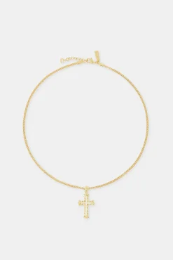 Women JWL-NECK 30mm White Cross Necklace - Gold