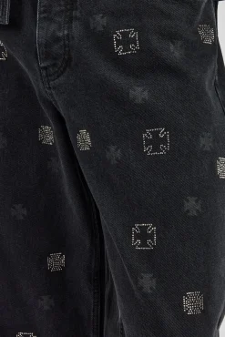 CLO-BOT-DEN Motif Embellished Baggy Fit Jean - Washed Black
