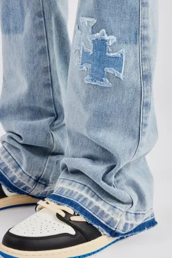 CLO-BOT-DEN Motif Panelled Stacked Flare Jean - Ice Blue