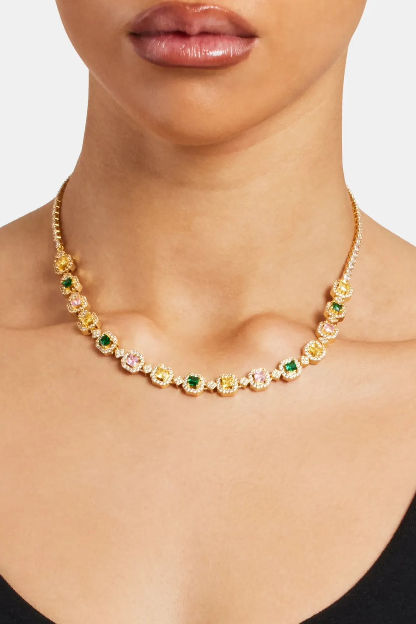 Women JWL-CHN Multi Colour Cluster Tennis Chain - Gold