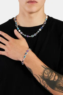 JWL-BUND Multi Gem Stone Motif Necklace & Bracelet Bundle