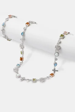 JWL-BUND Multi Gemstone & Cross Chain + Bracelet - White