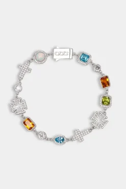 JWL-BUND Multi Gemstone & Cross Chain + Bracelet - White