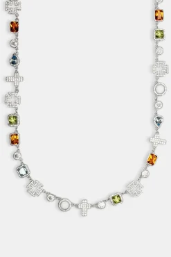 JWL-CHN Multi Gemstone & Cross Chain - White