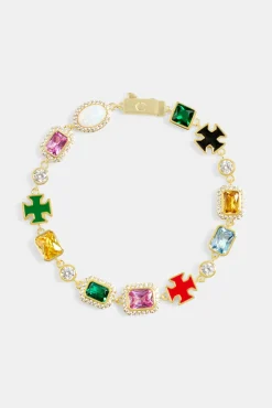 JWL-BRA Multi Gemstone Motif Bracelet - Gold