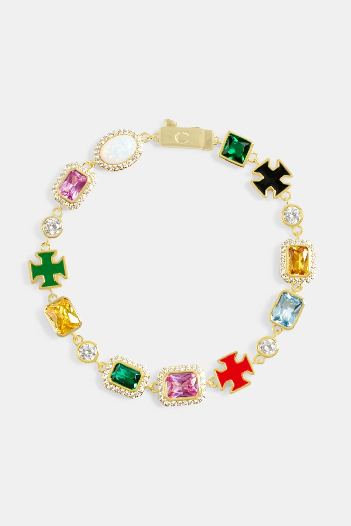 JWL-BRA Multi Gemstone Motif Bracelet - Gold