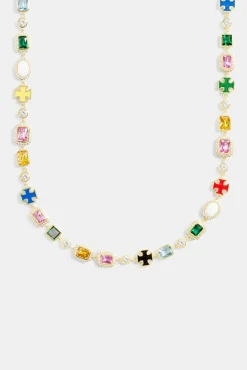 JWL-CHN Multi Gemstone Motif Necklace - Gold