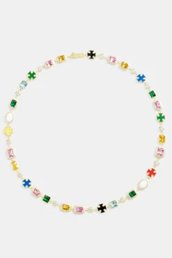 JWL-CHN Multi Gemstone Motif Necklace - Gold