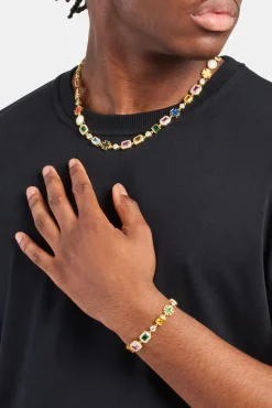 JWL-BUND Multi Gemstone Motif Necklace & Bracelet - Gold