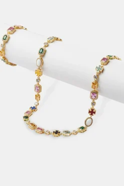 JWL-BUND Multi Gemstone Motif Necklace & Bracelet - Gold