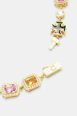 JWL-BUND Multi Gemstone Motif Necklace & Bracelet - Gold