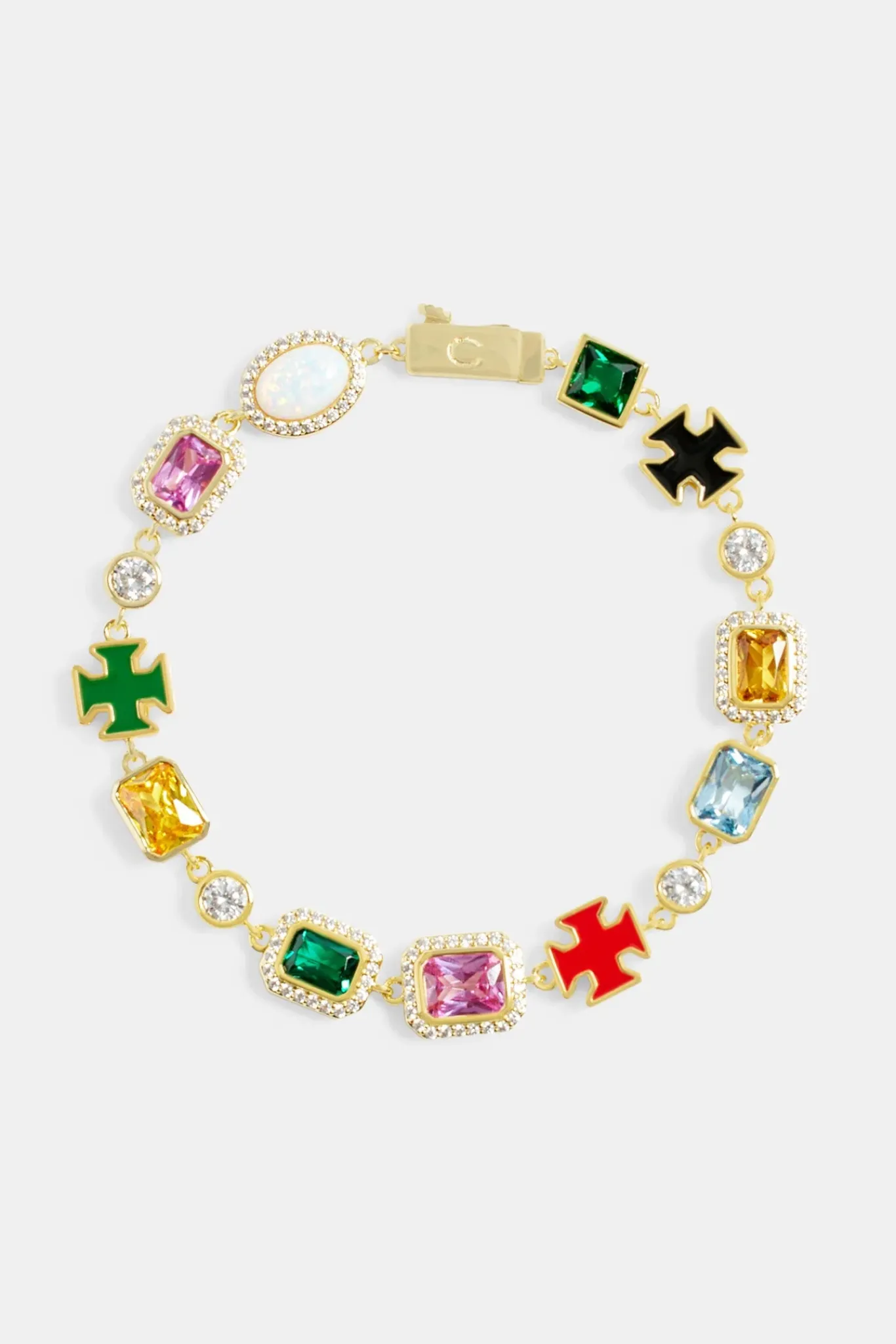 JWL-BUND Multi Gemstone Motif Necklace & Bracelet - Gold