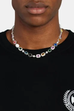 JWL-CHN Multi Gemstone Motif Necklace