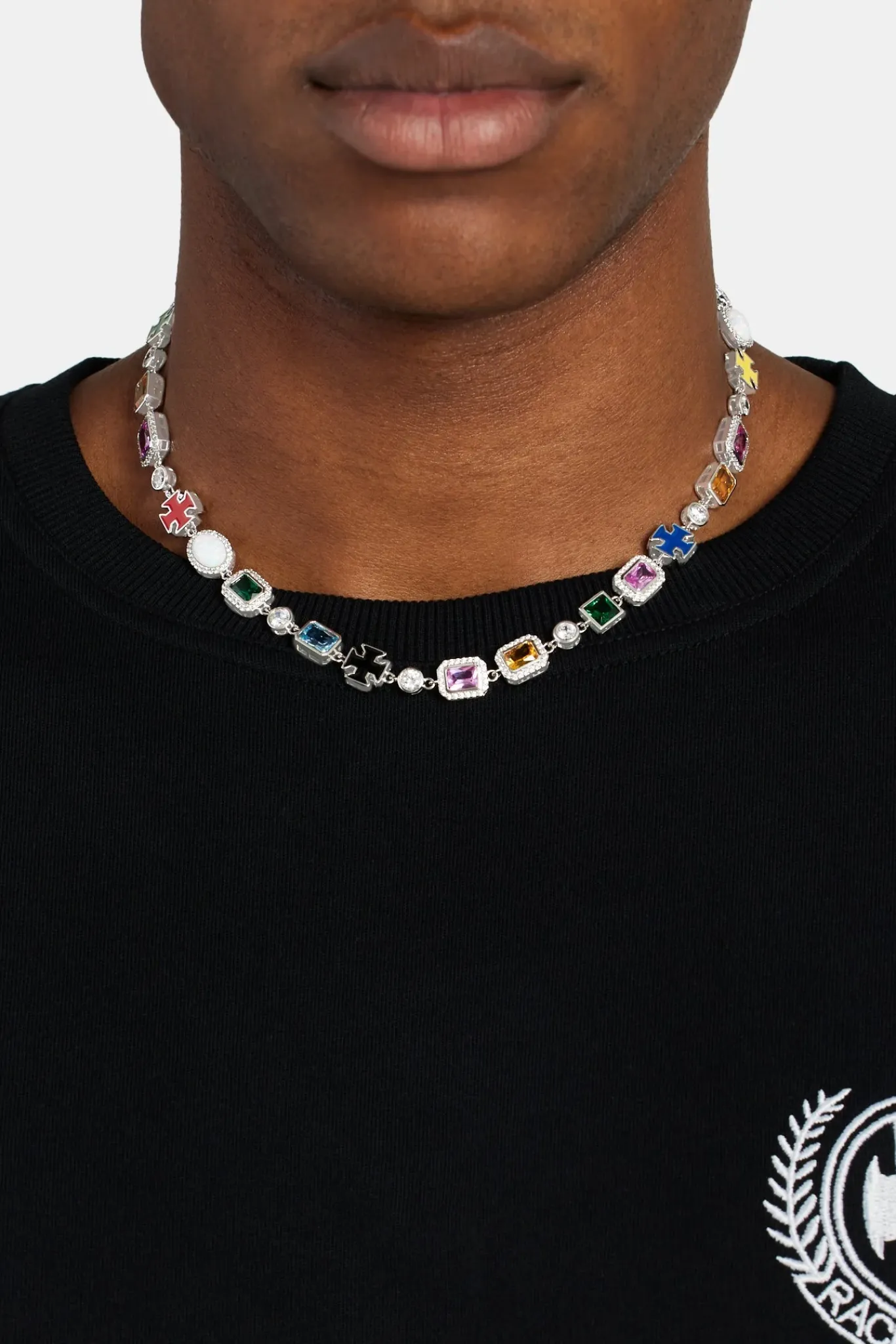 JWL-CHN Multi Gemstone Motif Necklace