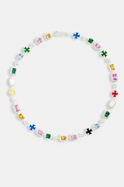 JWL-CHN Multi Gemstone Motif Necklace