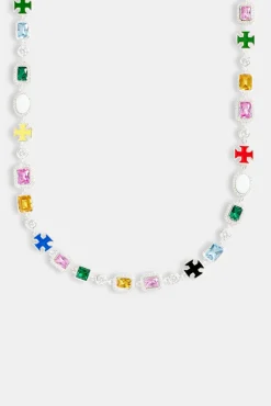 JWL-BUND Multi Gemstone Motif Necklace & Bracelet  - White