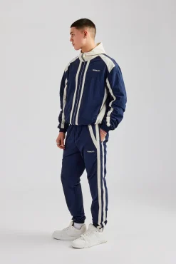 CLO-BOT-TRO Nylon Colour Block Cuffed Jogger - Navy