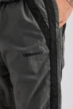 CLO-BOT-TRO Nylon Colour Block Cuffed Jogger - Charcoal