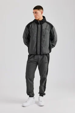 CLO-BOT-TRO Nylon Colour Block Cuffed Jogger - Charcoal