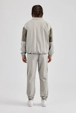 CLO-SET Nylon Colour Block Zip Through Tracksuit - Grey
