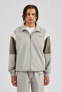 CLO-TOP-OUT Nylon Colour Block Zip Through Jacket - Grey