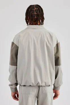 CLO-TOP-OUT Nylon Colour Block Zip Through Jacket - Grey