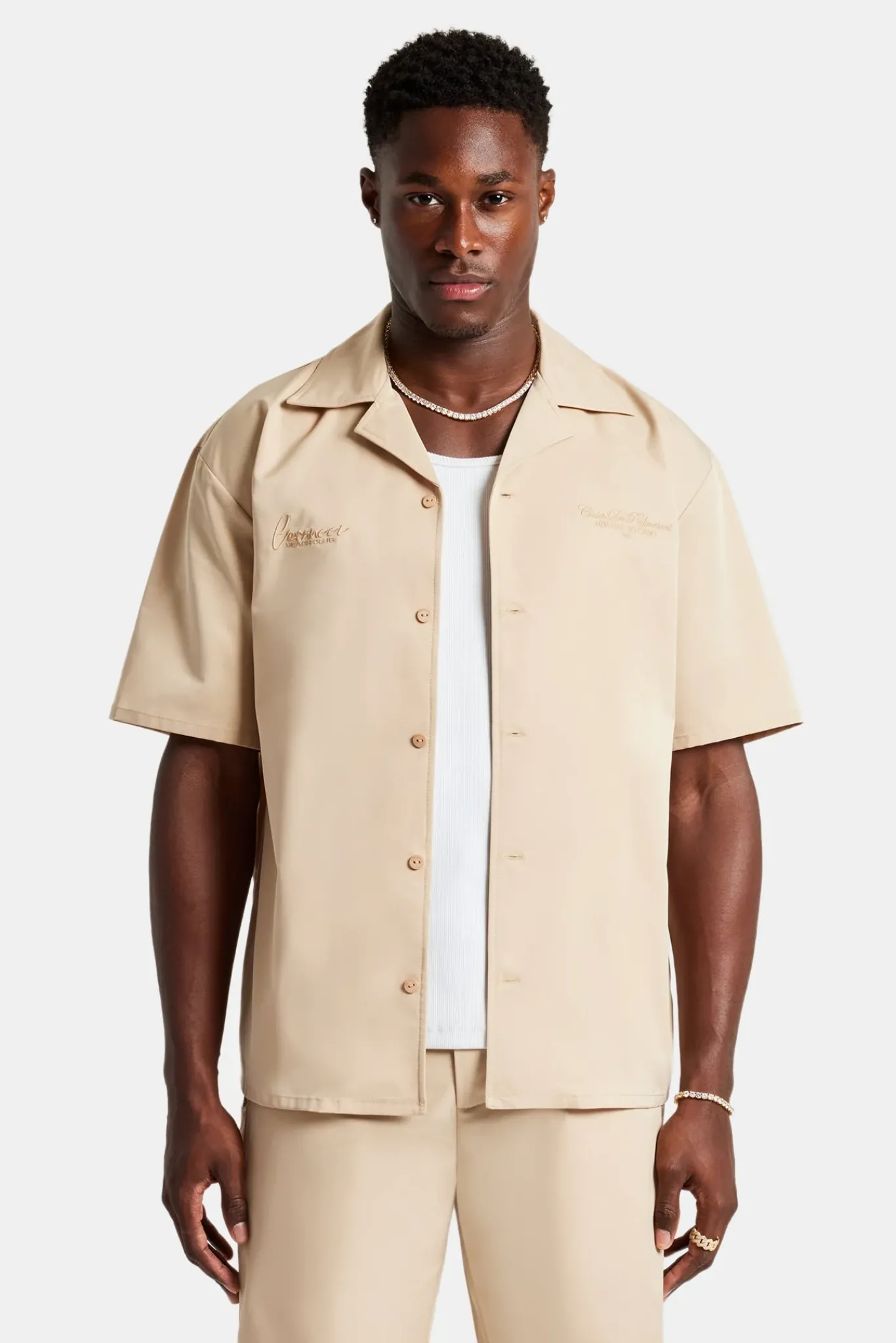 CLO-TOP-SHIR Nylon Embroidered Shirt - Sand