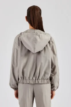 Women CLO-TOP-OUT Nylon Full Zip Through Hooded Jacket - Light Grey