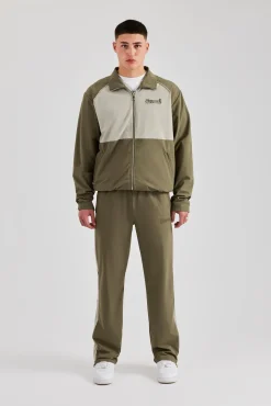 CLO-BOT-TRO Nylon Panel Straight Leg Jogger - Khaki