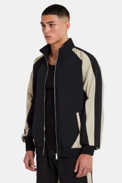 CLO-SET Nylon Panelled Track Jacket & Short Set - Black