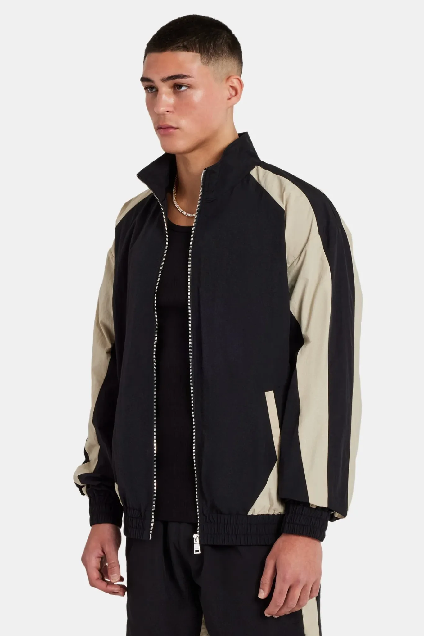 CLO-SET Nylon Panelled Track Jacket & Short Set - Black
