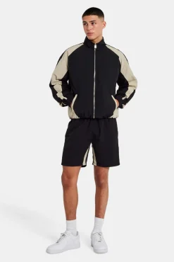 CLO-SET Nylon Panelled Track Jacket & Short Set - Black