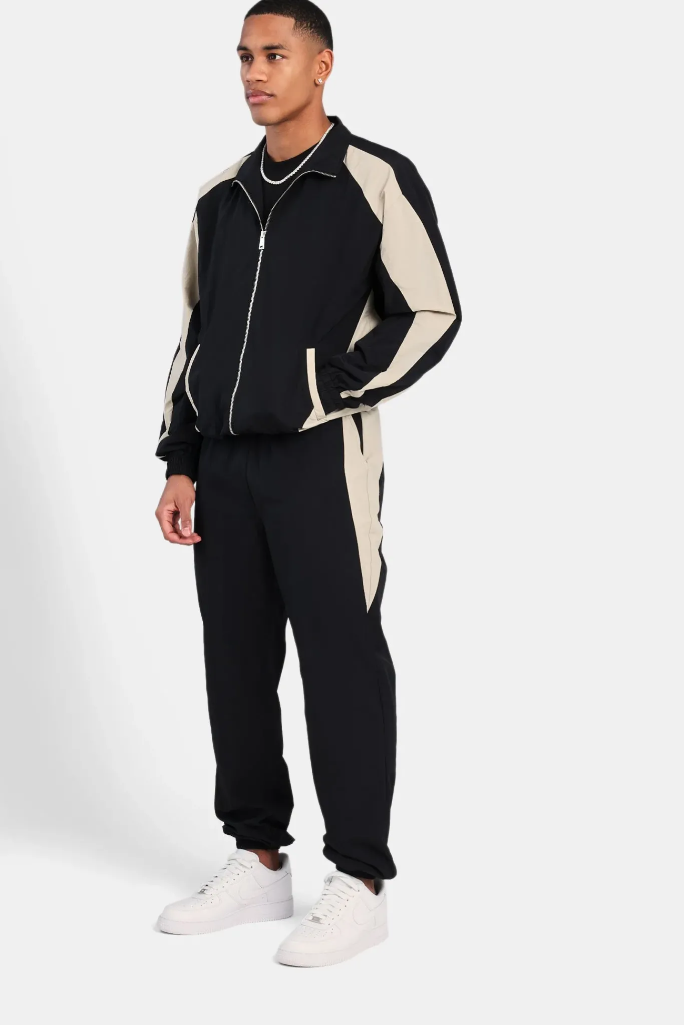 CLO-SET Nylon Panelled Tracksuit - Black
