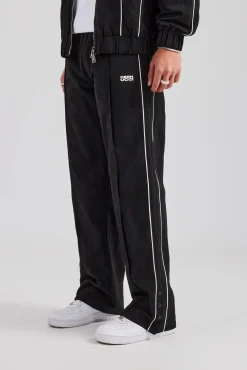 CLO-BOT-TRO Nylon Piping Popper Wide Leg Jogger - Black