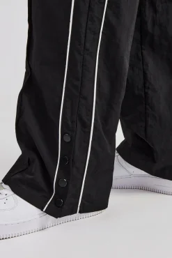 CLO-BOT-TRO Nylon Piping Popper Wide Leg Jogger - Black