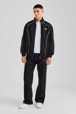 CLO-BOT-TRO Nylon Piping Popper Wide Leg Jogger - Black