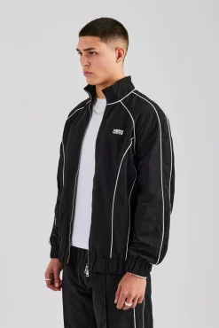 CLO-TOP-OUT Nylon Piping Zip Through Jacket - Black
