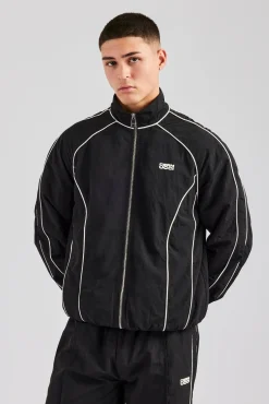 CLO-TOP-OUT Nylon Piping Zip Through Jacket - Black