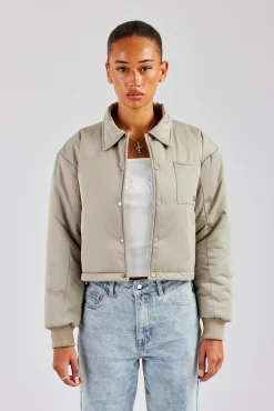 Women CLO-TOP-OUT Nylon Pocket Padded Harrington Jacket - Sage
