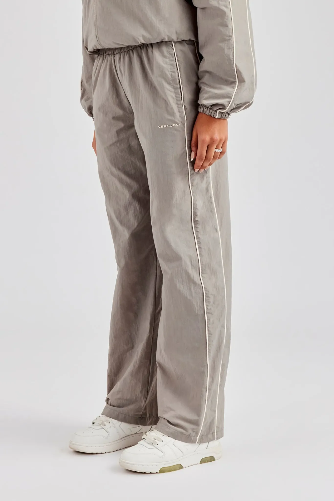 Women CLO-BOT-TRO Nylon Straight Leg Trousers - Light Grey