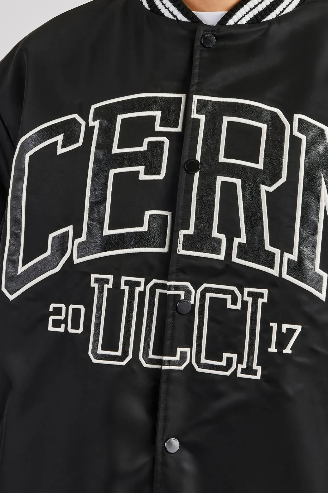 CLO-TOP-OUT Oversized 17 Nylon Applique Bomber Jacket - Black