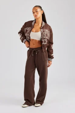 Women CLO-TOP-OUT Oversized 17 Nylon Applique Badge Bomber - Chocolate