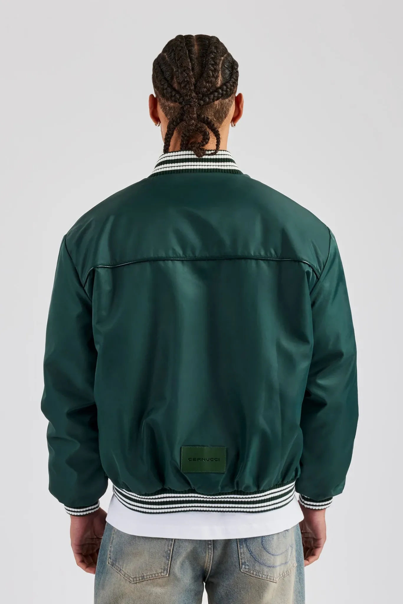 CLO-TOP-OUT Oversized 17 Nylon Applique Bomber Jacket - Forest Green