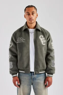 CLO-TOP-OUT Oversized Applique Harrington Jacket - Grey