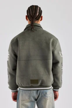 CLO-TOP-OUT Oversized Applique Harrington Jacket - Grey