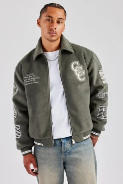 CLO-TOP-OUT Oversized Applique Harrington Jacket - Grey